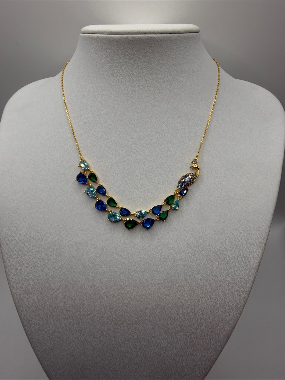 052. Kate Spade Gold-Tone Blue & Green Teardrop Crystal Necklace 16” - 19” - Picture 3 of 5